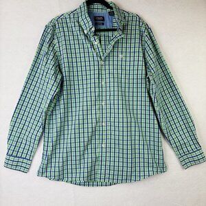 Chaps Men's Sz XL Stretch Plaid Long Sleeve Casual Button Up Blue Green Collared